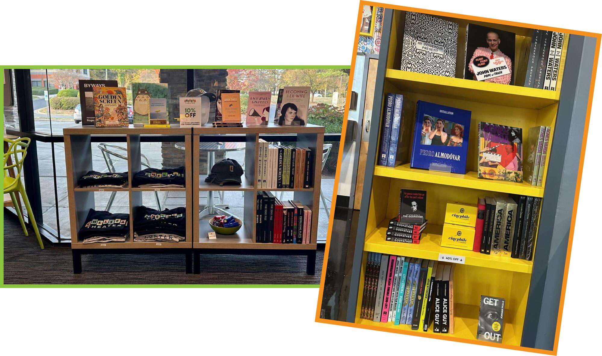 Bookshelves with merchandise