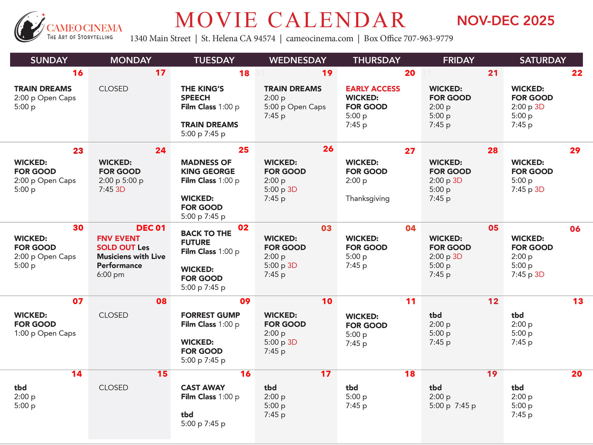 NOV DEC calendar