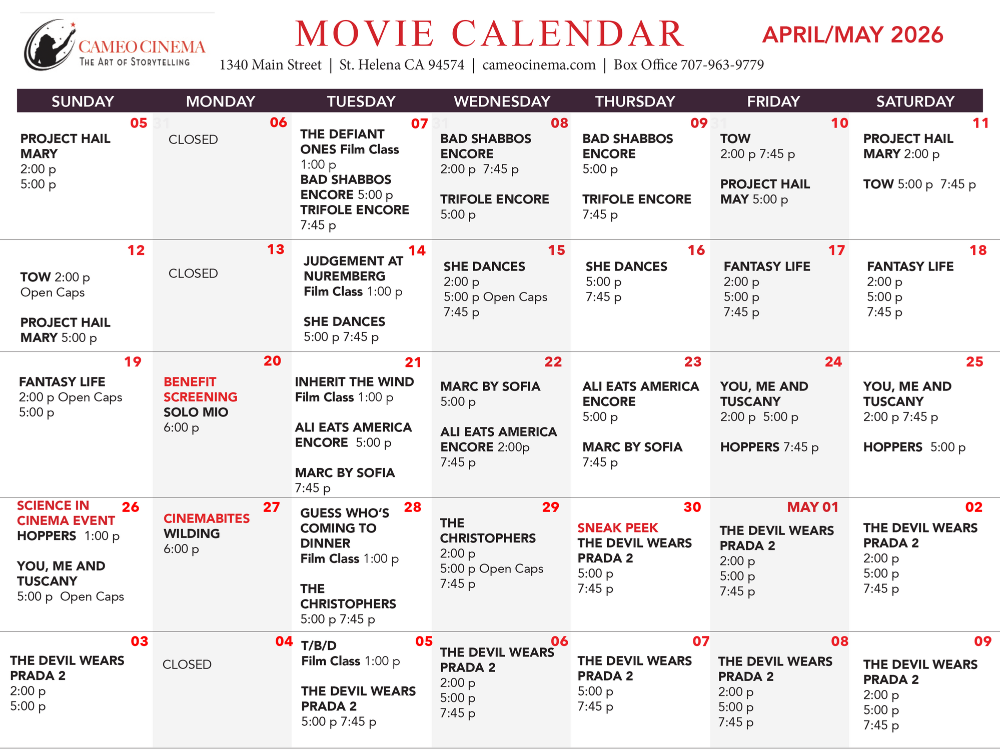 april may calendar
