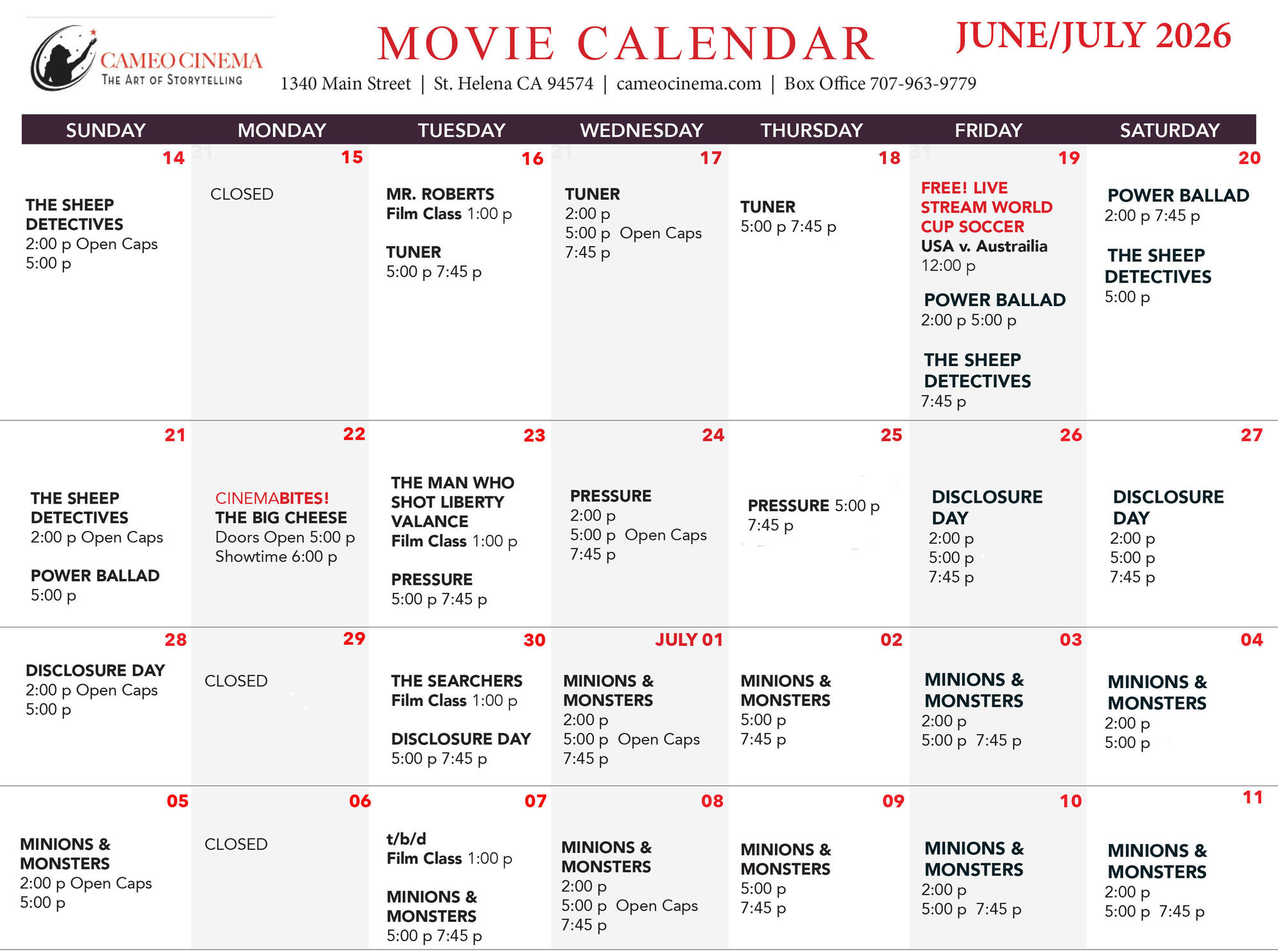 june july calendar
