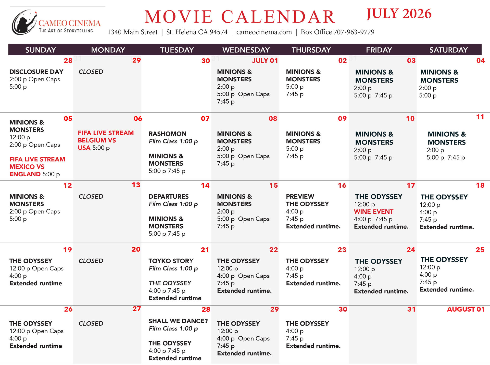 july calendar